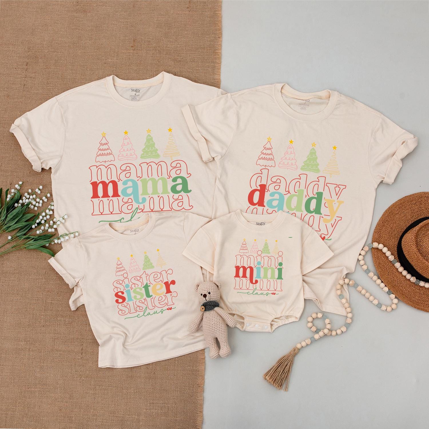 Personalized Matching Family Christmas Shirts Mama Mini Daddy Sister Festive Line Art Tree Design Holiday Outfit Tees for All