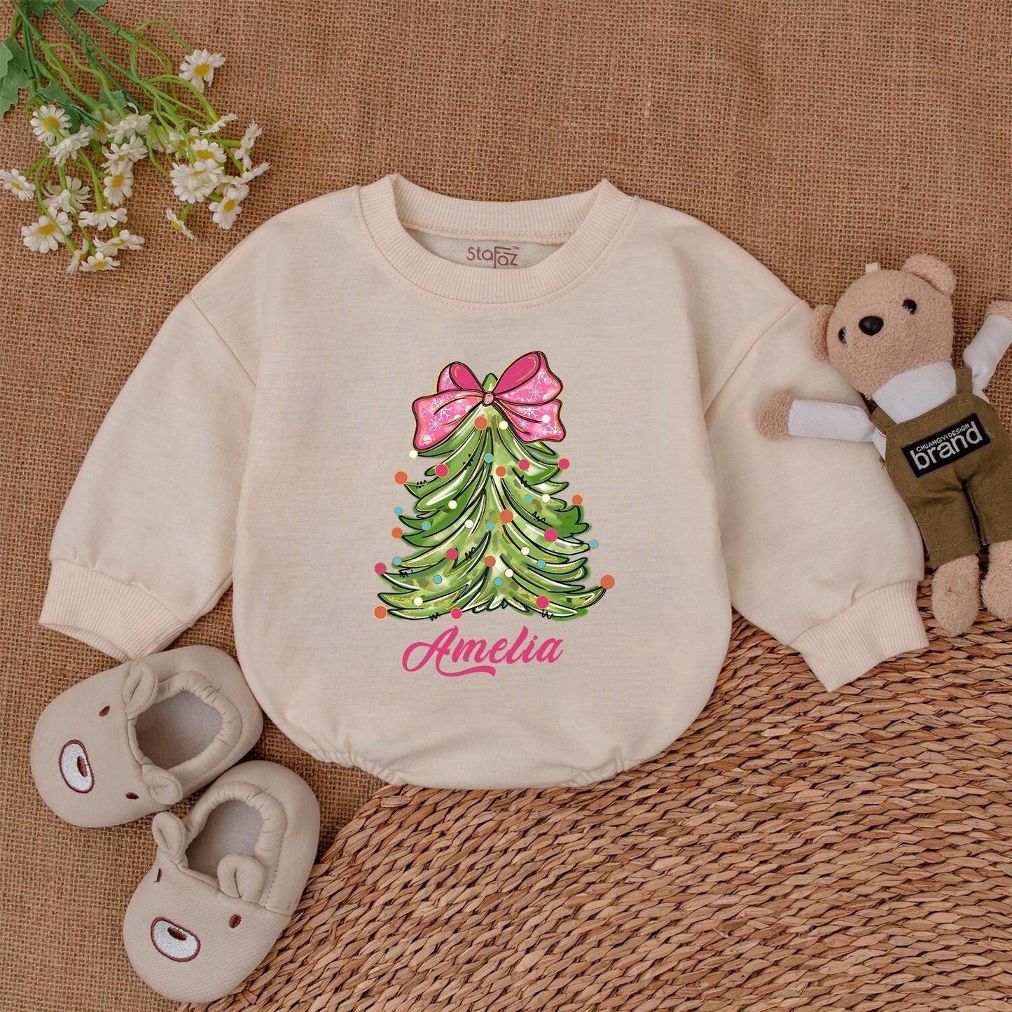 Personalized Christmas Tree Bodysuit, Baby's 1st Xmas Outfit Gift