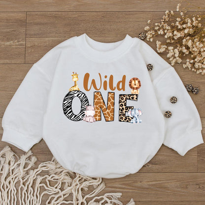 Safari Baby Romper, Retro 1st Birthday Shirt, Cute Animal Outfit