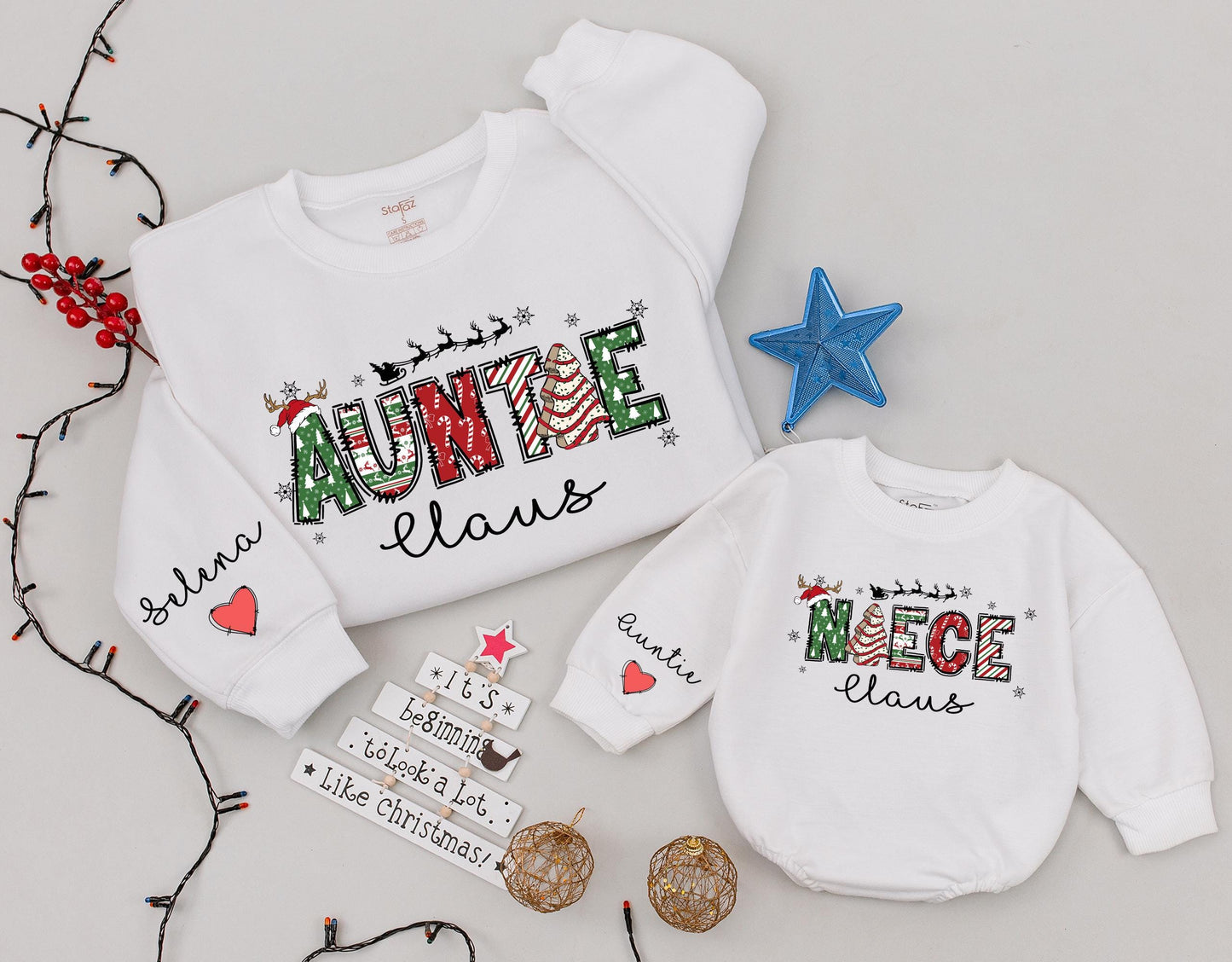 Auntie and Me Claus Sweatshirt Set – Perfect Christmas Gift