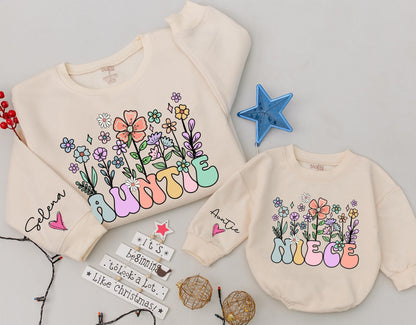 Auntie and Niece Retro Floral Sweatshirt Set - Custom Christmas Gift