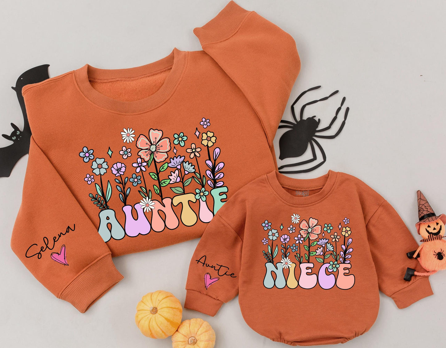 Auntie and Niece Retro Floral Sweatshirt Set - Custom Christmas Gift