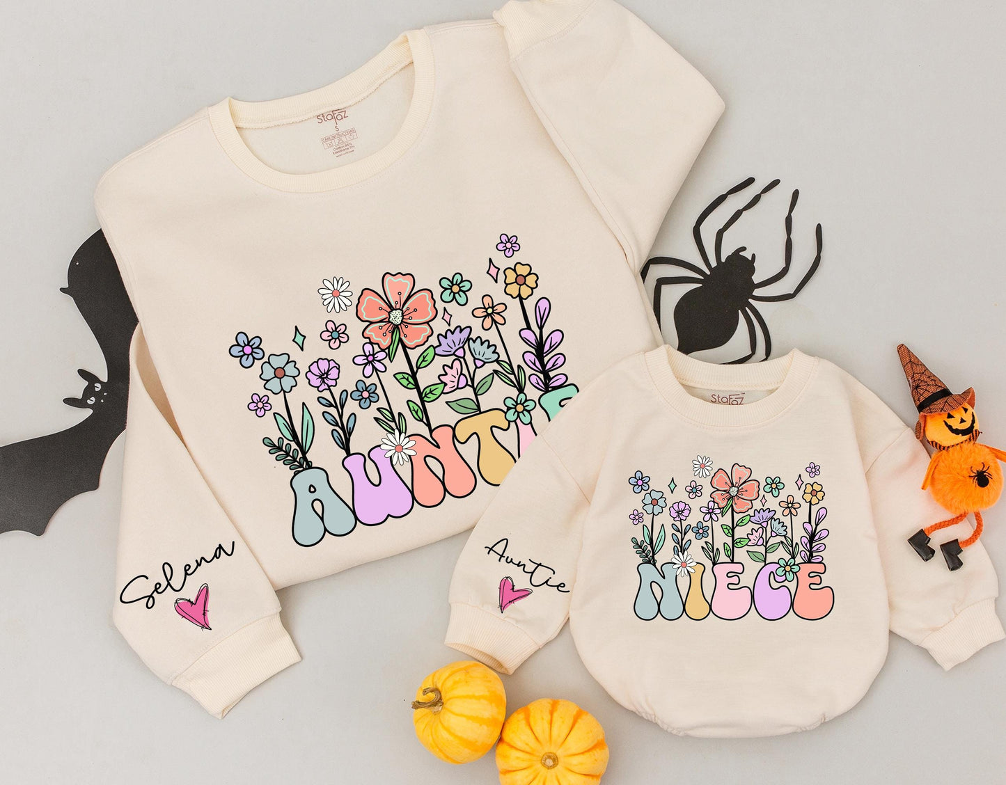 Auntie and Niece Retro Floral Sweatshirt Set - Custom Christmas Gift