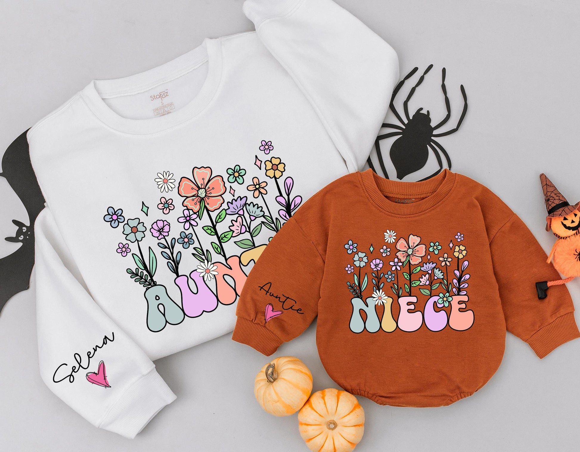 Auntie and Niece Retro Floral Sweatshirt Set - Custom Christmas Gift