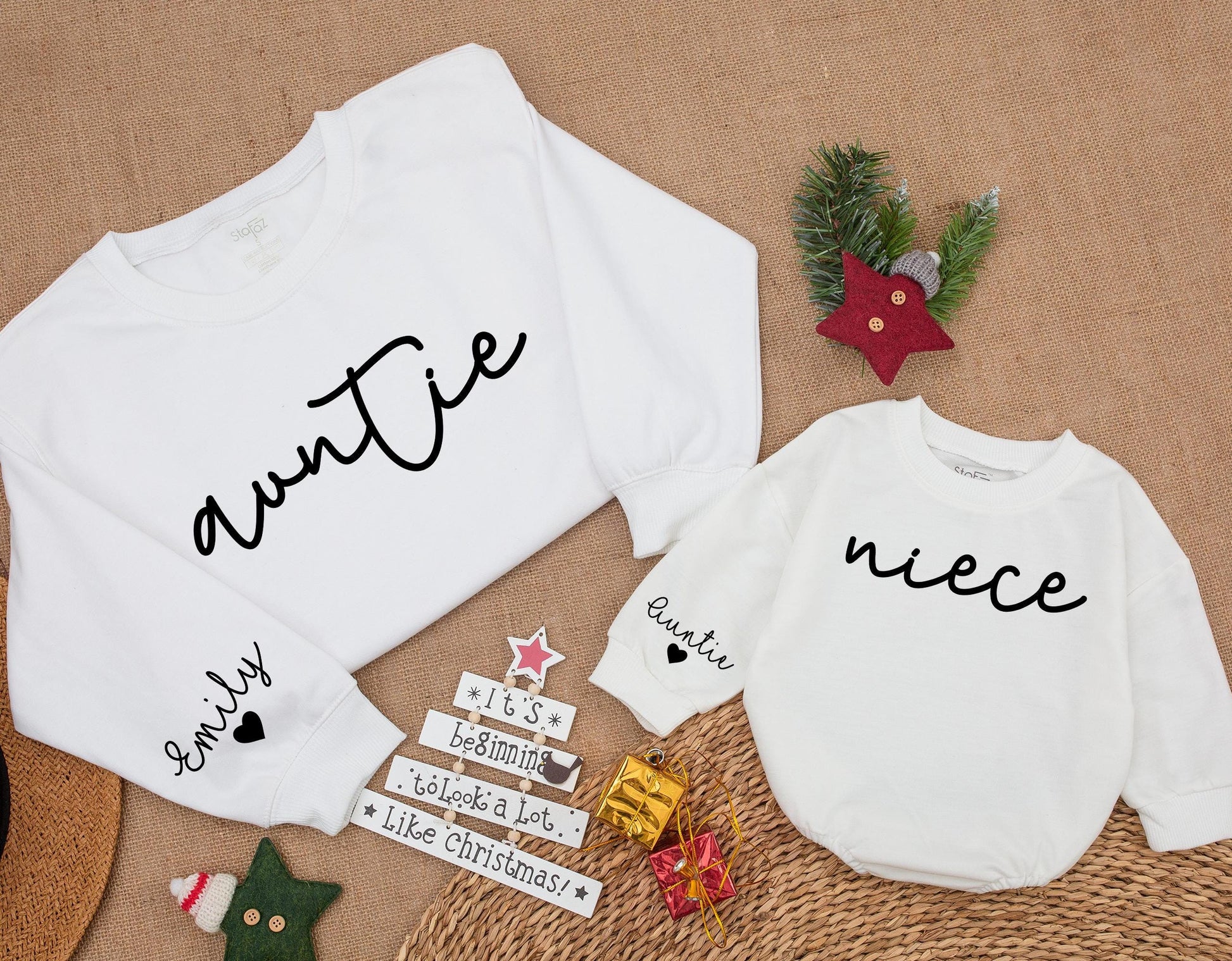 Auntie & Niece Matching Sweatshirts, Personalized Christmas Gift Set