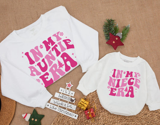Personalized "In My Auntie Era" & "In My Niece Era" Matching Sweatshirts with Festive Retro Graphics