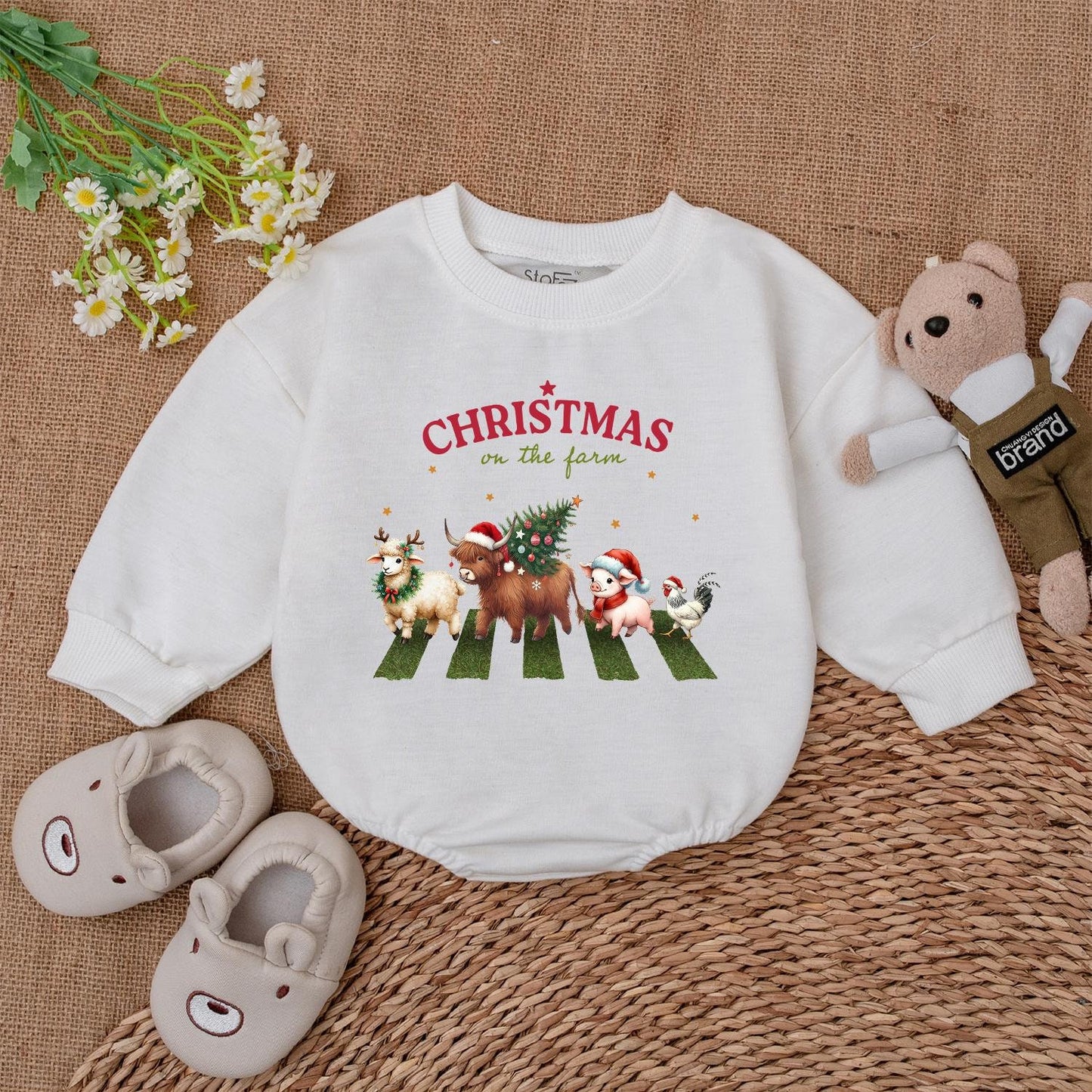 Farm Animals Christmas Romper, Baby's 1st Christmas Bodysuit Gift