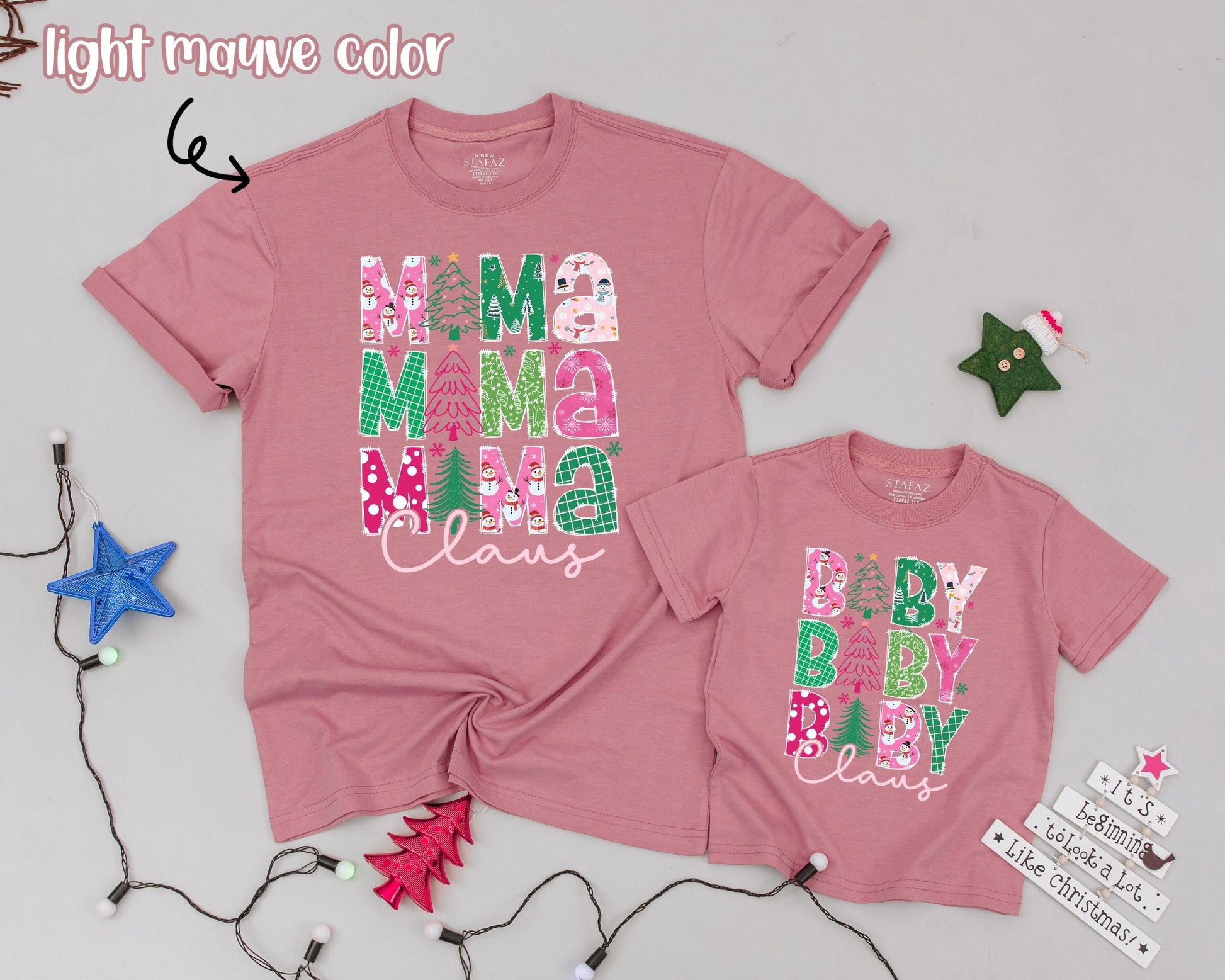 Matching Mama & Mini Claus Tees, Personalized Christmas Family Outfit