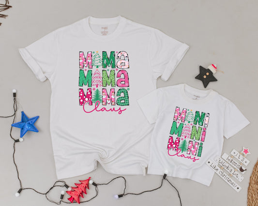 Matching Mama & Mini Claus Tees, Personalized Christmas Family Outfit