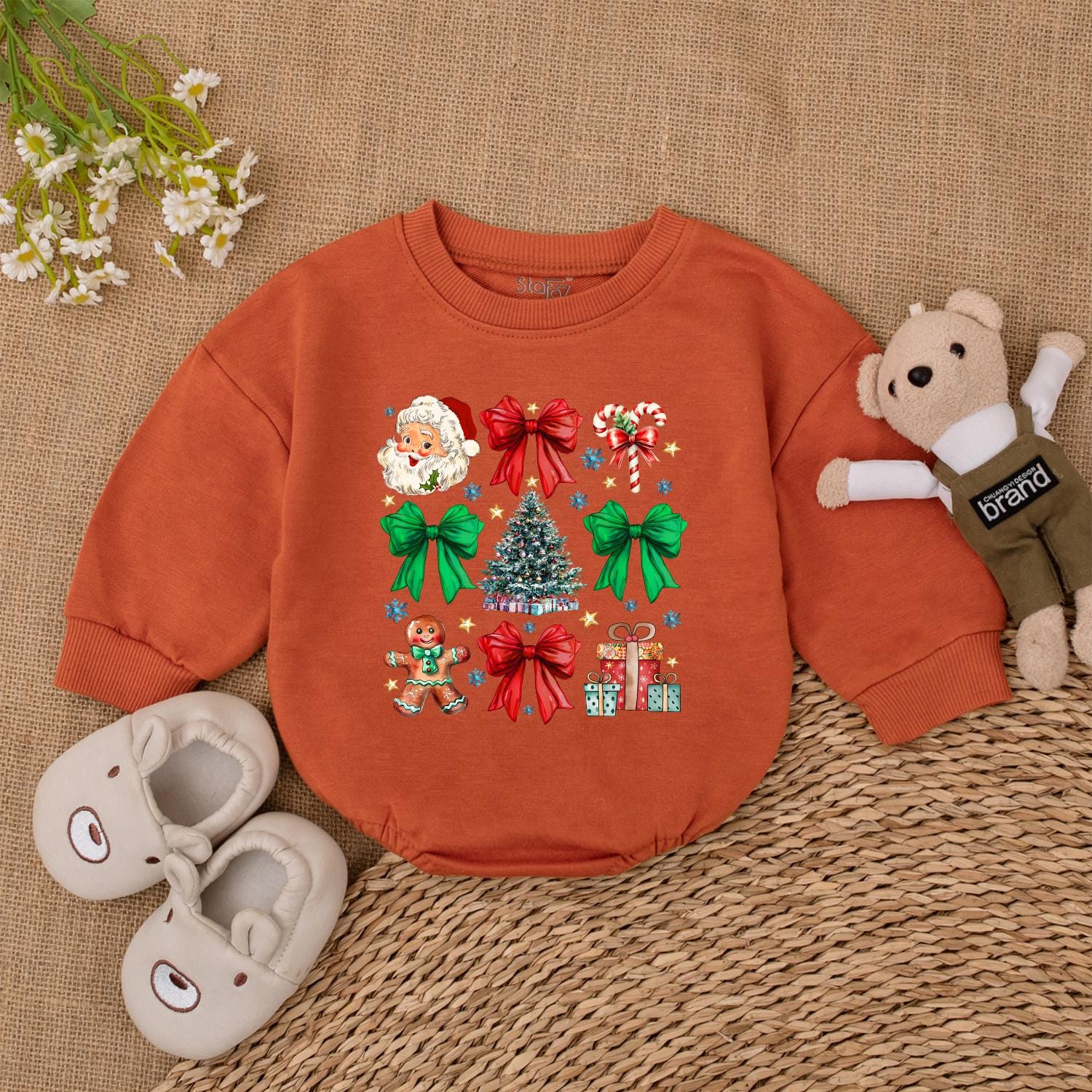 Retro Coquette Christmas Bubble Romper: Baby’s 1st Holiday Outfit