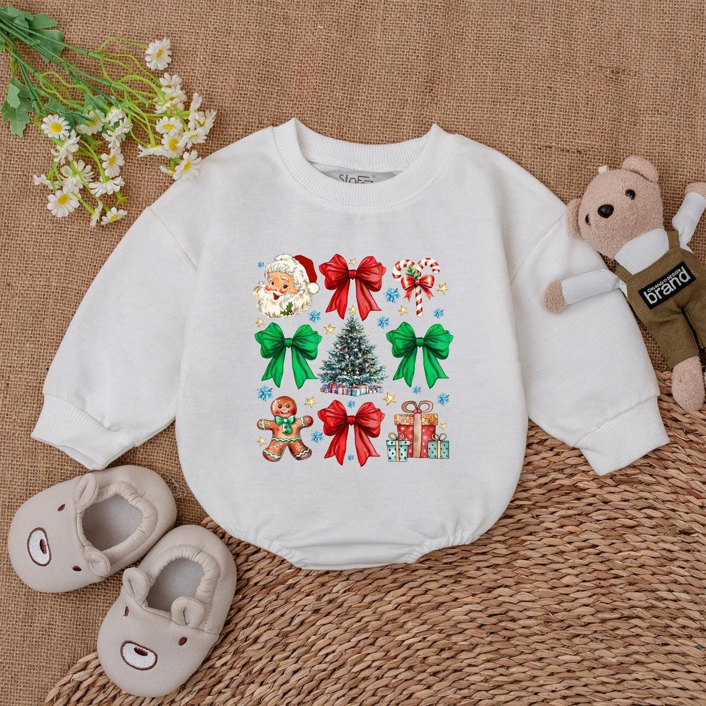 Retro Coquette Christmas Bubble Romper: Baby’s 1st Holiday Outfit