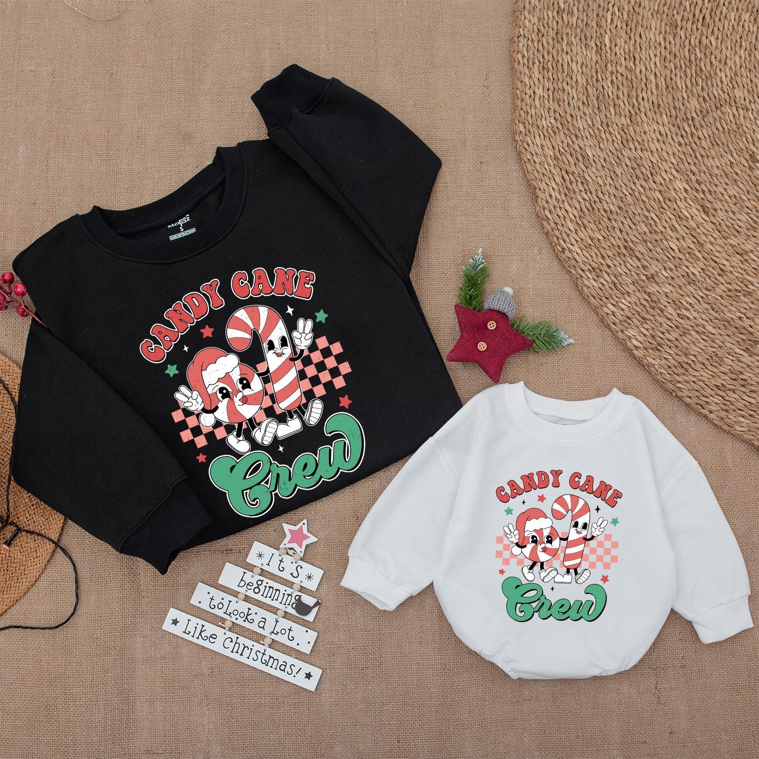 Retro Candy Cane Crew Christmas Sweatshirt: Vintage Holiday Fun for the Family, Baby's First Xmas, Soft & Comfy Christmas Gift for Kids 138 chars