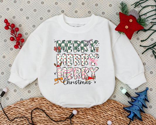 Merry Christmas Baby Romper with Playful Pink Checkerboard Reindeer First Holiday Outfit for Toddler Girl Soft Cozy Vintage Infant Gift