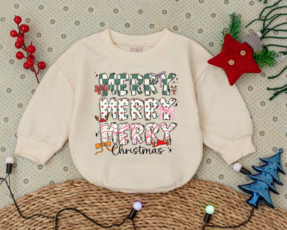 Merry Christmas Baby Romper with Playful Pink Checkerboard Reindeer First Holiday Outfit for Toddler Girl Soft Cozy Vintage Infant Gift