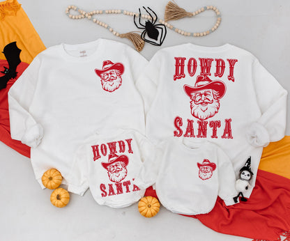 Howdy Santa Christmas Sweatshirt Toddler Outfit, Retro Cowboy Xmas Kids Romper, Cute Western Holiday Sweater, Baby Gift, Merry Christmas Y'all Clothing