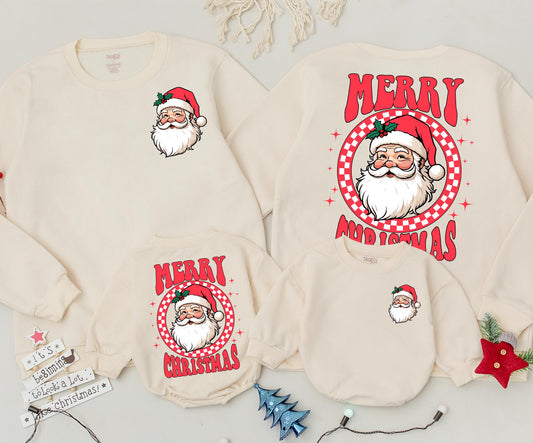 Retro Santa Christmas Sweatshirt Vintage Graphic Holiday Toddler Outfit Cozy Xmas Baby Romper Newborn Gift