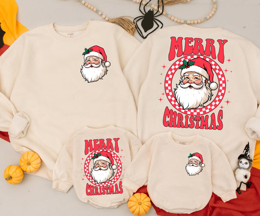 Retro Santa Christmas Sweatshirt Vintage Graphic Holiday Toddler Outfit Cozy Xmas Baby Romper Newborn Gift