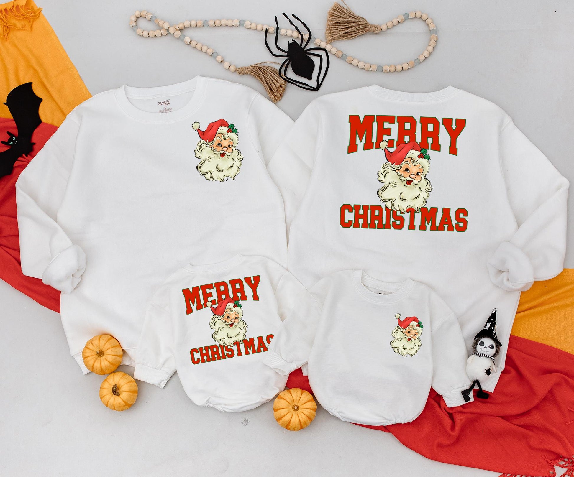Retro Santa Christmas Sweatshirt Vintage Graphic Holiday Toddler Outfit 2 Sided Sweater Baby Romper Kids Gift Cute Xmas Newborn Clothing