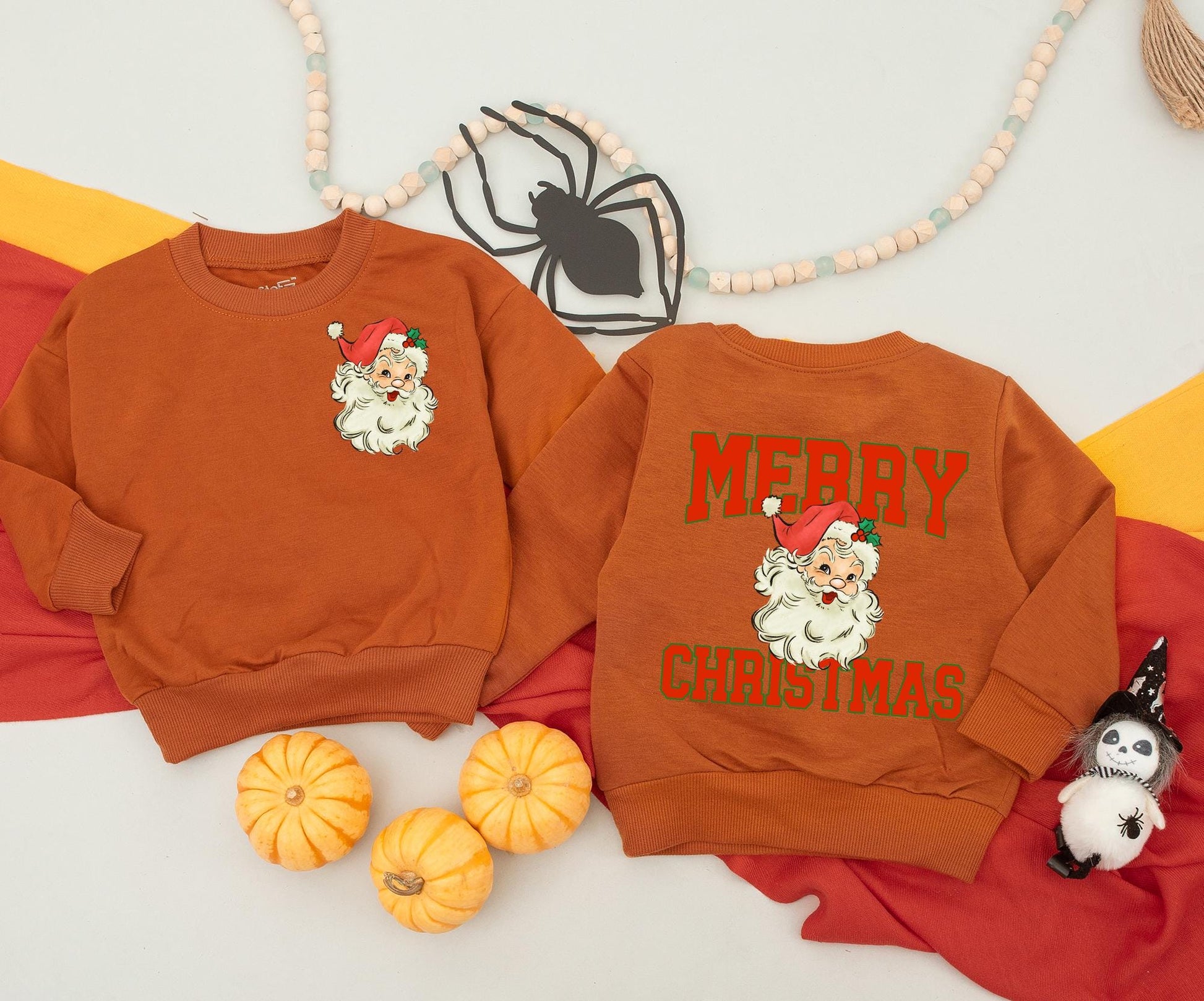 Retro Santa Christmas Sweatshirt Vintage Graphic Holiday Toddler Outfit 2 Sided Sweater Baby Romper Kids Gift Cute Xmas Newborn Clothing