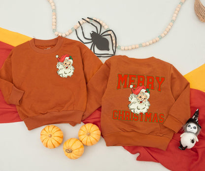 Retro Santa Christmas Sweatshirt Vintage Graphic Holiday Toddler Outfit 2 Sided Sweater Baby Romper Kids Gift Cute Xmas Newborn Clothing
