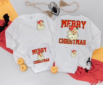 Retro Santa Christmas Sweatshirt Vintage Graphic Holiday Toddler Outfit 2 Sided Sweater Baby Romper Kids Gift Cute Xmas Newborn Clothing