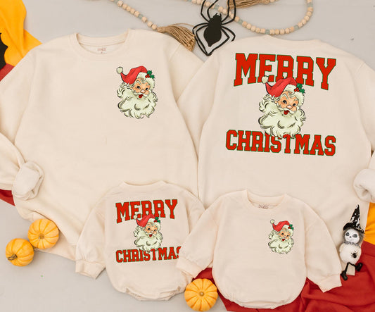 Retro Santa Christmas Sweatshirt Vintage Graphic Holiday Toddler Outfit 2 Sided Sweater Baby Romper Kids Gift Cute Xmas Newborn Clothing