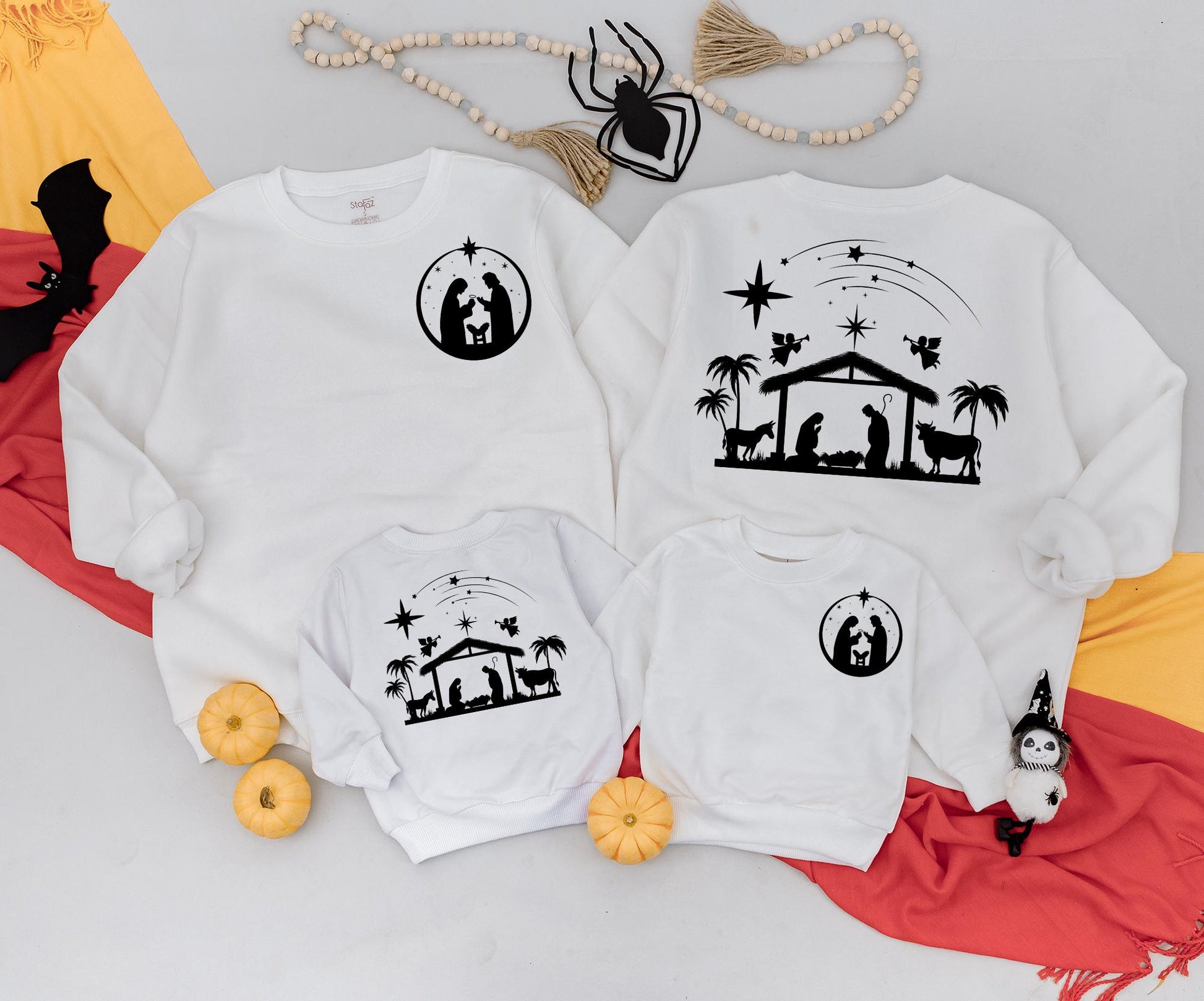 Oh Holy Night Nativity Silhouette Sweatshirt Christian Christmas Jesus Baby Manger Starry Sky Minimalist Religious Holiday Gift