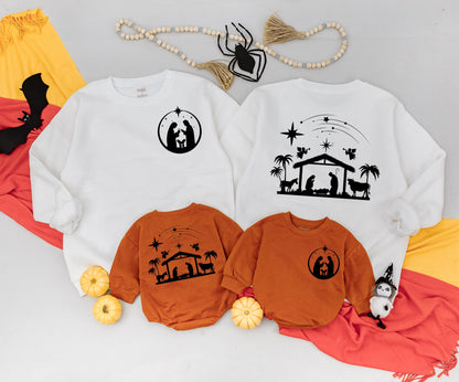 Oh Holy Night Nativity Silhouette Sweatshirt Christian Christmas Jesus Baby Manger Starry Sky Minimalist Religious Holiday Gift