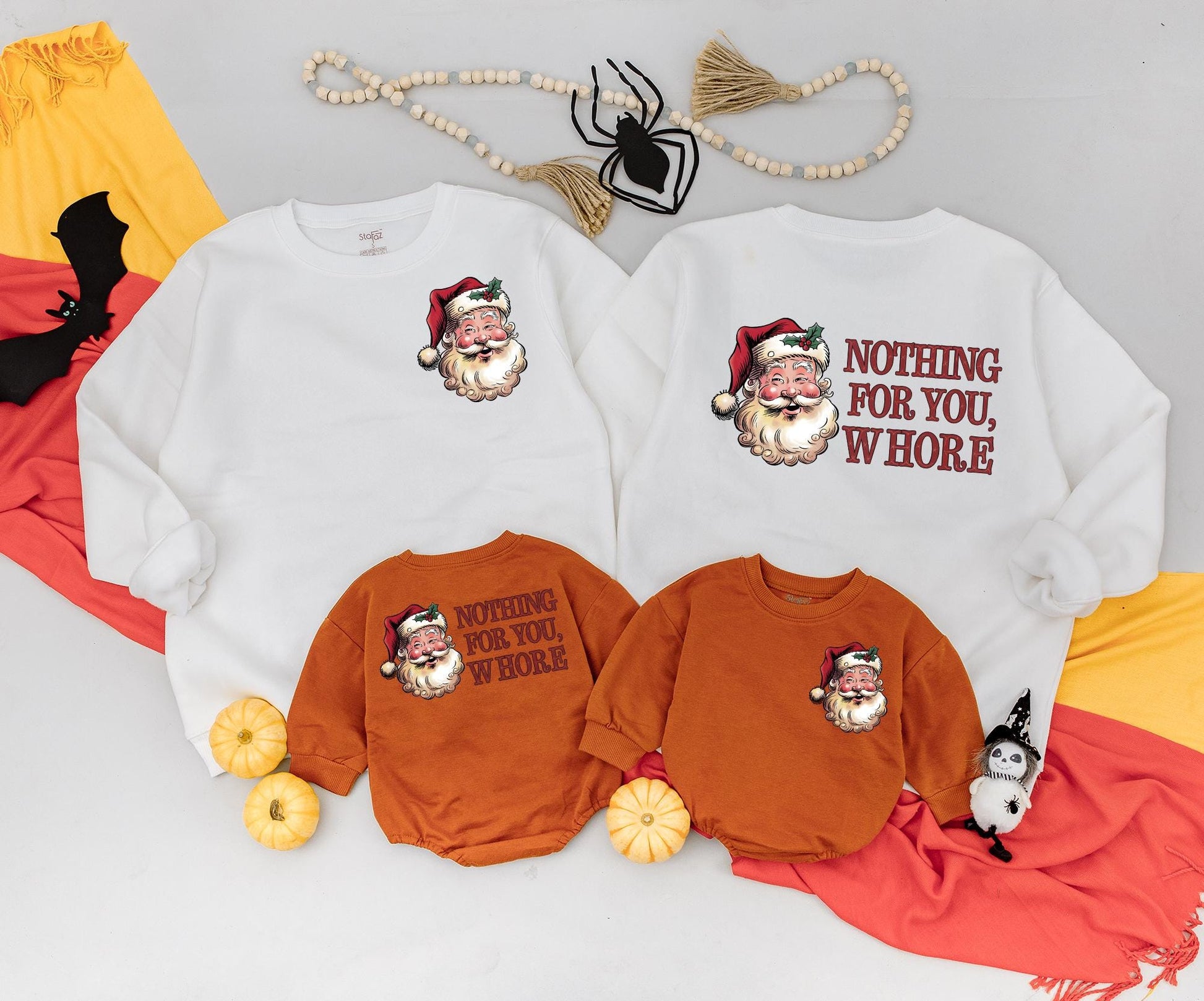 Funny Santa Claus 'Nothing For You Whore' Sweatshirt Retro Christmas Family Matching Outfit Baby Romper