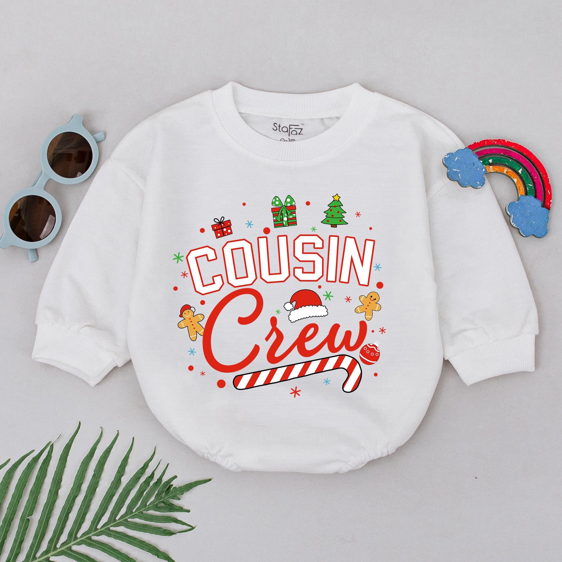 Cousin Crew Christmas Romper Retro Baby Bodysuit Festive Vintage Holiday Outfit First Christmas Gift Gingerbread Tree Snowflakes Fun