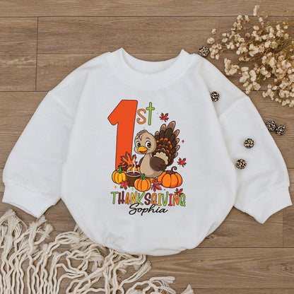 Baby's 1st Thanksgiving Romper, Cute Turkey Day Outfit, Little Pumpkin Bodysuit, Personalized Sophia Thanksgiving Outfit, Autumn Gift Idea Kid Sweatshirt 1st