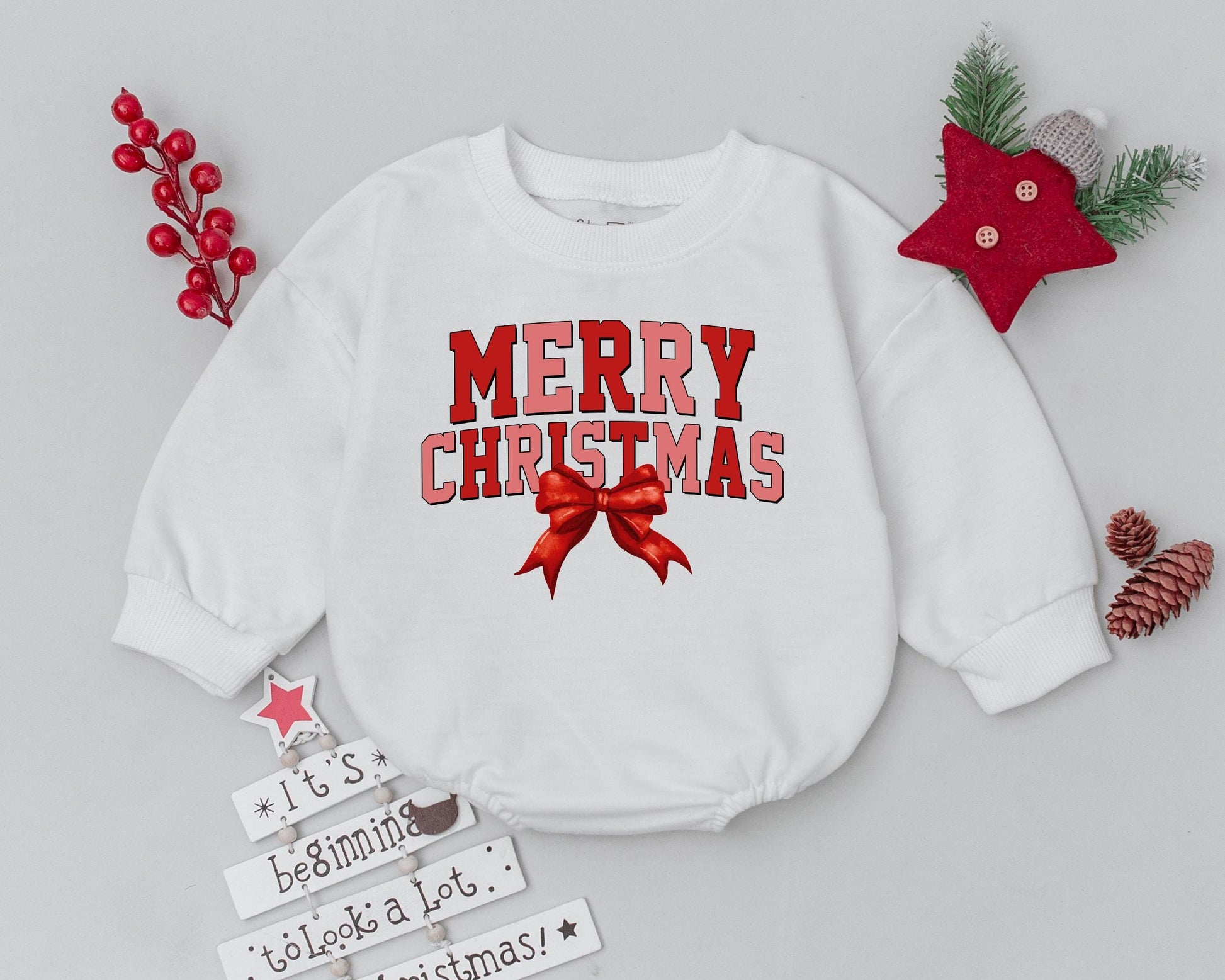 Baby Christmas Outfit: Romper, Bow & Bodysuit Gift Set for Infants