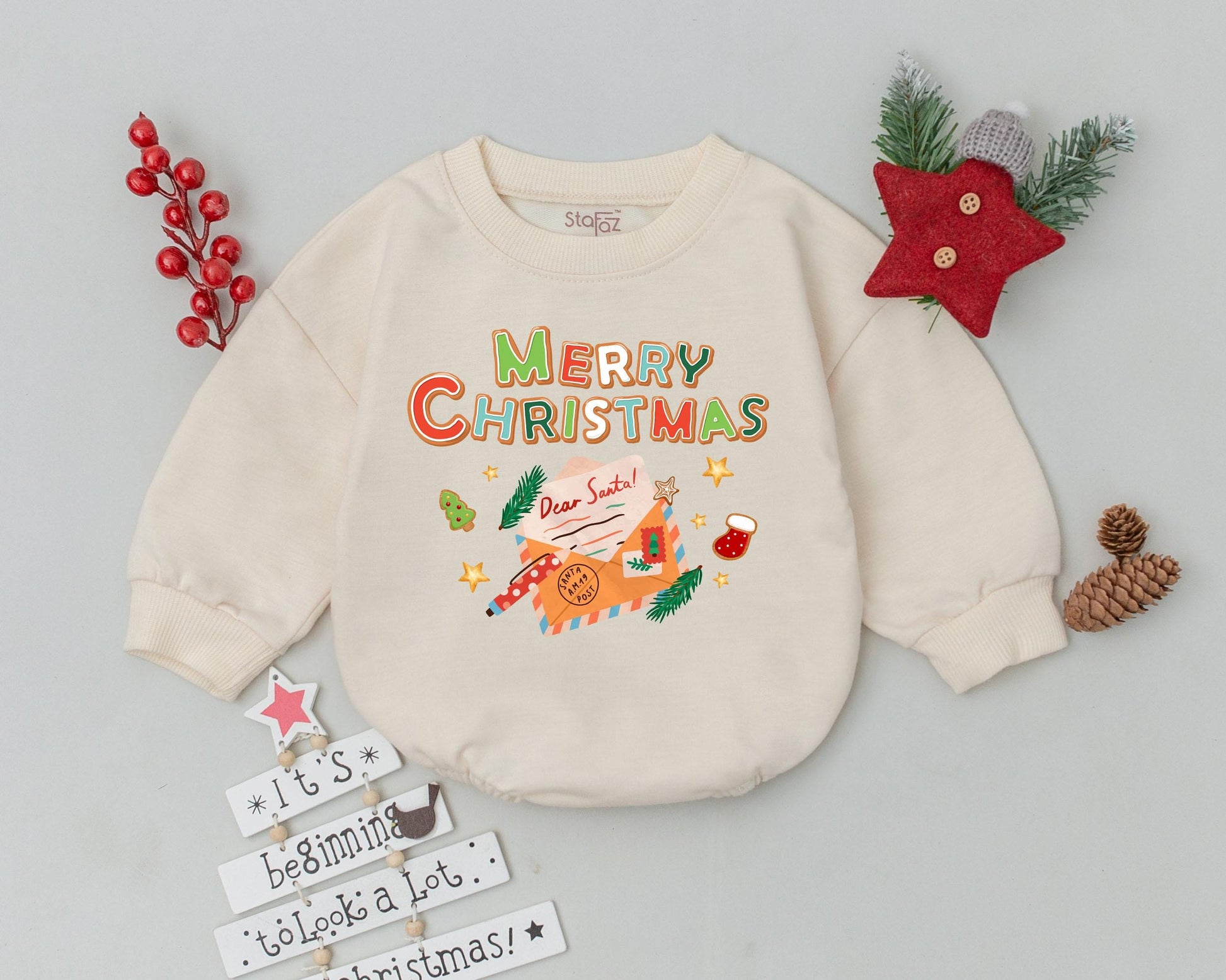 Retro Christmas Romper, Newborn Bodysuit, Baby Holiday Gift  