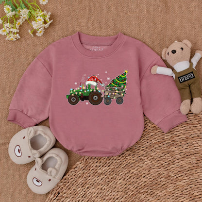 Trendy Christmas Tractor Romper: Perfect Baby Gift for First Holiday