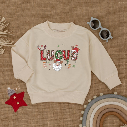 Personalized Western Christmas Sweatshirt: Candy Cane Name Santa Cactus Toddler Shirt, Holiday Baby Shower Gift, Cozy Outfit, Fun Xmas Colors