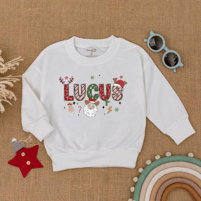 Personalized Western Christmas Sweatshirt: Candy Cane Name Santa Cactus Toddler Shirt, Holiday Baby Shower Gift, Cozy Outfit, Fun Xmas Colors
