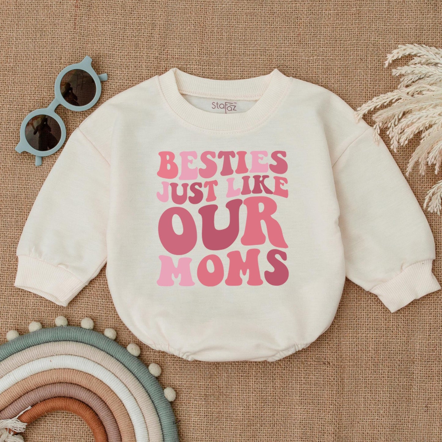 Besties Just Like Our Moms Retro Baby Romper Set, Matching Infant Outfit for Best Friends, Playful Bodysuit Gift, Comfy Cotton Clothes Shower Gift 136 chars