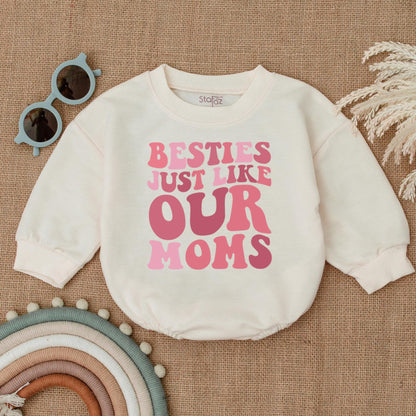 Besties Just Like Our Moms Retro Baby Romper Set, Matching Infant Outfit for Best Friends, Playful Bodysuit Gift, Comfy Cotton Clothes Shower Gift 136 chars