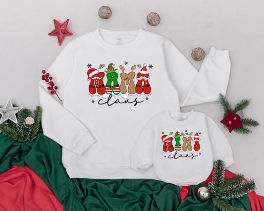 Personalized Mama Claus Mini Matching Christmas Sweatshirt Mom Baby Girl Outfit Festive Holiday Family Look Playful Santa Elf Vintage Style