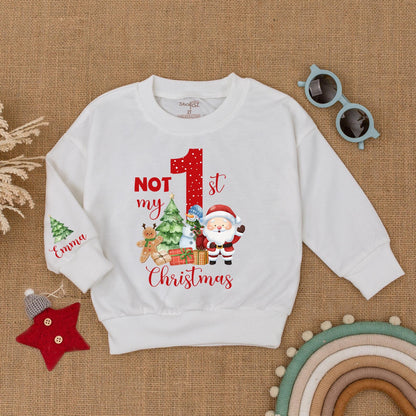 Festive 1st Christmas Toddler Sweatshirt: NOT My Christmas! Personalized Holiday Shirt with Santa, Tree & More! Cozy Winter Outfit for Baby Showers (138 chars)