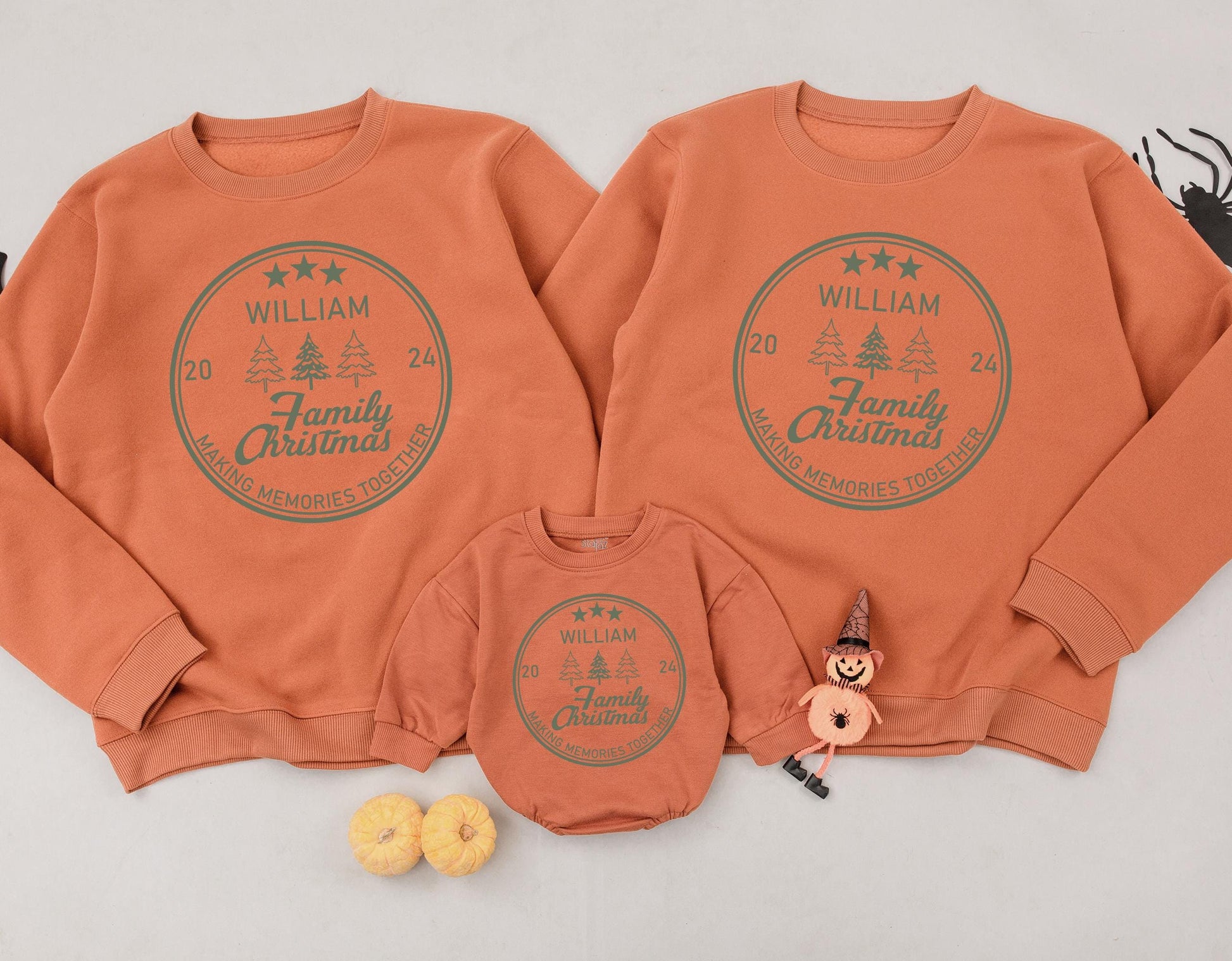 Personalized Family Christmas Sweatshirt with Family Name 2024 Holiday Crewneck Matching Classic Olive Green Emblem Tree Design Making Memories Together