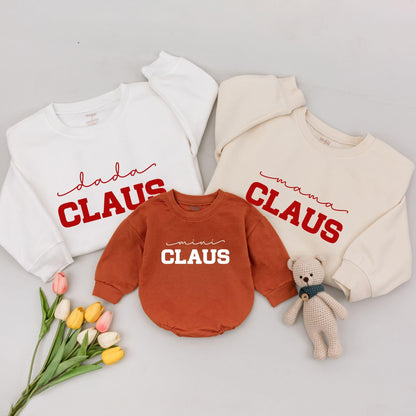 Matching Family Christmas Shirts Dada Mama Mini Claus Red Ink Modern Bold Design Festive Holiday Outfits Comfortable Santa Sweatshirts for Everyone