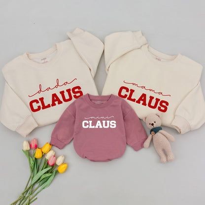 Matching Family Christmas Shirts Dada Mama Mini Claus Red Ink Modern Bold Design Festive Holiday Outfits Comfortable Santa Sweatshirts for Everyone