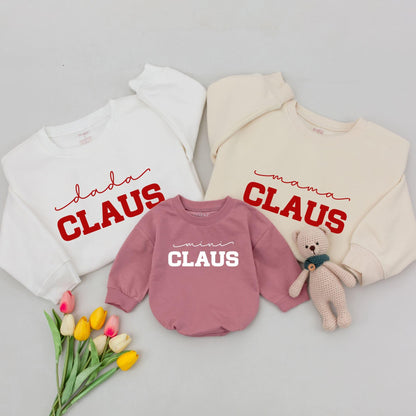 Matching Family Christmas Shirts Dada Mama Mini Claus Red Ink Modern Bold Design Festive Holiday Outfits Comfortable Santa Sweatshirts for Everyone