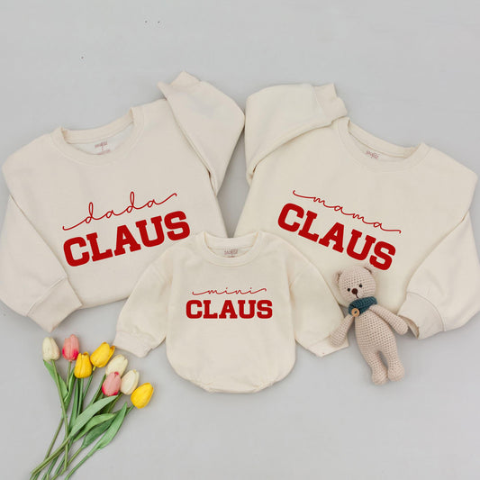 Matching Family Christmas Shirts Dada Mama Mini Claus Red Ink Modern Bold Design Festive Holiday Outfits Comfortable Santa Sweatshirts for Everyone