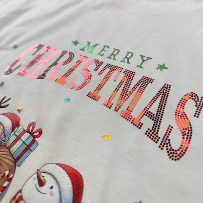 Glitter Sparkly Merry Christmas Shirt Funny Cartoon Characters Abbey Road Style Zebra Crossing Bling Tee Retro Holiday Gift