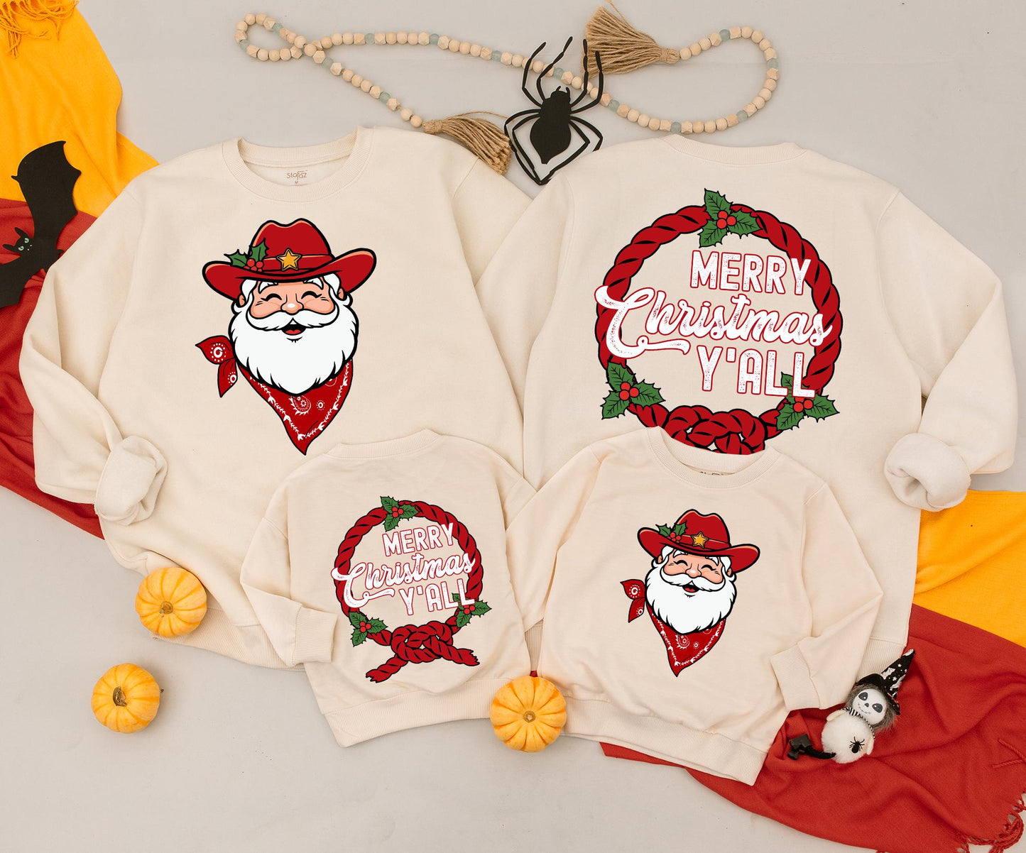 Merry Christmas Y'all Sweatshirt Cowboy Santa Holiday Crewneck, Western Christmas Shirt for Women, Fun Christmas Outfit, Santa Cowboy Tee Gift 138