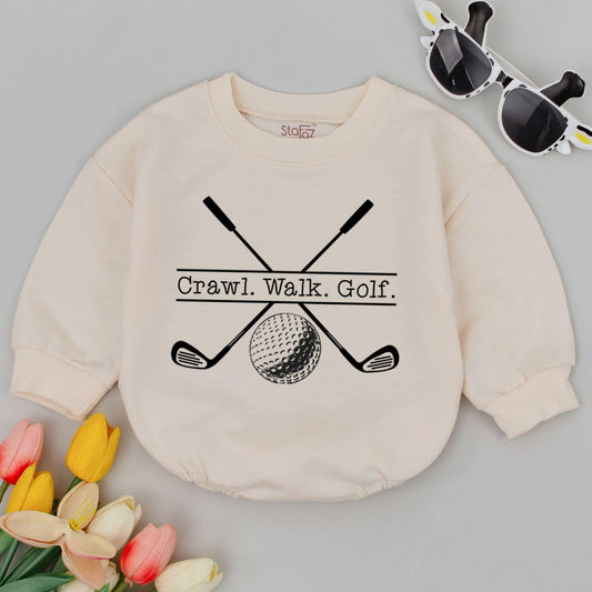 Crawl Walk Golf Baby Romper Funny Golfer Newborn Bodysuit Gift Set Cute Baby Shower Present Golfing Buddy Dad's Caddy Outfit Father's Day Clothes 134