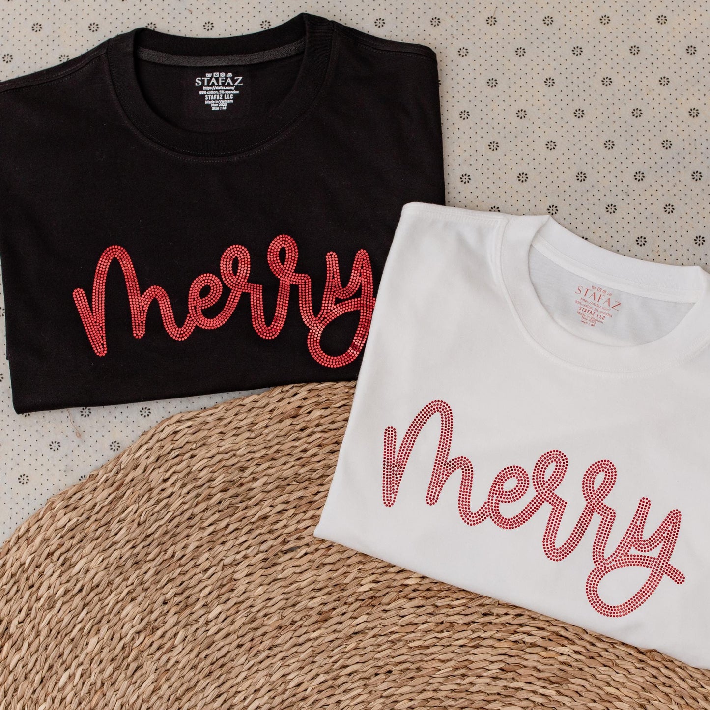 Sequin Merry Christmas Shirt for Women & Men, Red Glitter Xmas Holiday Tee, Sparkle Festive Top, Cute Gift Idea for Christmas Eve Party & Celebrations (139 chars)