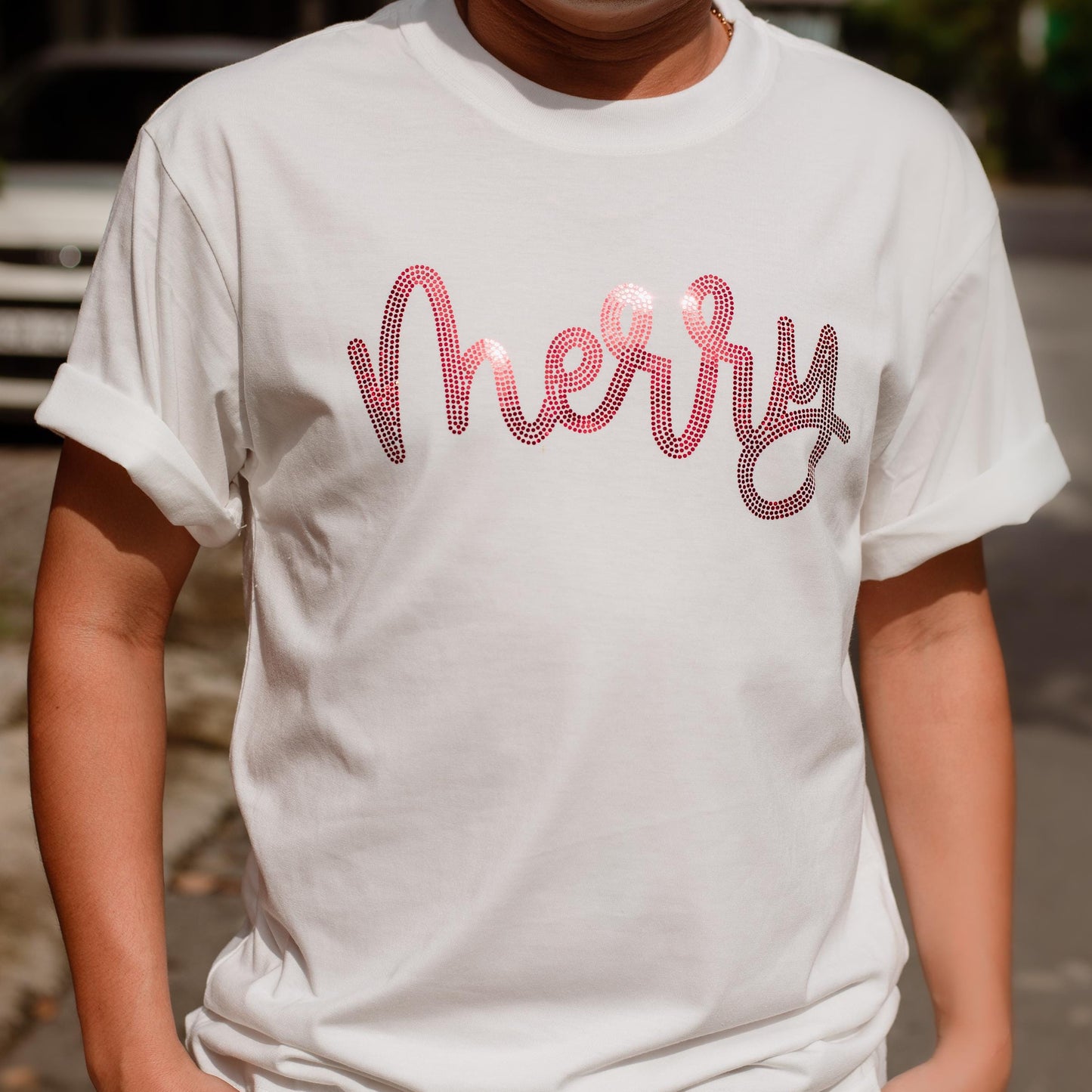 Sequin Merry Christmas Shirt for Women & Men, Red Glitter Xmas Holiday Tee, Sparkle Festive Top, Cute Gift Idea for Christmas Eve Party & Celebrations (139 chars)